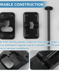 Road Warrior Six Inch T Style Entry Door Holder For Camper And RV Setups includes black plastic mount, hinge, and screw for easy installation.