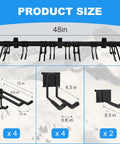48 Inch Ski Rack Wall Mount With Hella Heavy Duty Holders For Garage And Shed Featuring Grippy Rubber Clamps Holds 12 Pairs Skis Snowboards dimension details and hooks layout