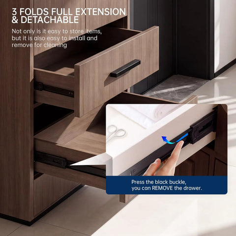 Close-up of Heavy Duty Black Drawer Slides Providing Rock Solid Stability With Whisper Quiet Soft Close Runners Smooth Gliding Tracks.