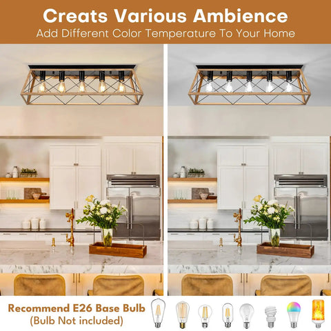 31.5 Inch Flush Mount Five Light Vintage Industrial Cage Chandelier for Dining Room Kitchen Island and Living Room installed