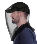 Side view of a man wearing Premium Mosquito Head Net 2 Pack For Camping Hiking Fishing Gardening Safari Fits All Hats For Men And Women Ultra Large Size