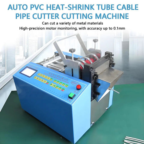 High Performance Automatic Heat Shrink Tube Cutter Machine For Cable And Pipe Cutting With Digital Display Precision Control with controls and cutting area.