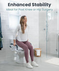 Adjustable Toilet Safety Rail With Rock Solid Stability And Hella Strong Build For Seniors And Elderly Adults Featuring No Fuss Mounting and Smooth Everyday Use In Any Home Bathroom, supporting user during use.