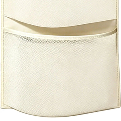 Close-up of Compact Triple Tier Hanging Closet Organizer With Airy Mesh Pockets Ideal For Bras Bottoms And Socks, featuring fabric mesh pockets.