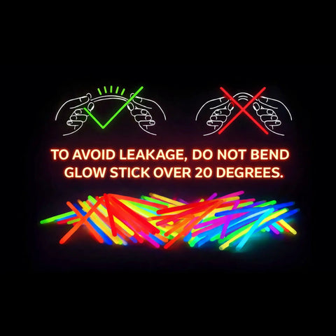 Instructions for 100 Pack 8 Inch Glow Sticks For Parties Lit Water Resistant Neon Light Up Bracelets and Necklaces with connectors.