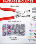 Premium Home Heavy Duty Snap Button Kit With Vibrant Five Claw Fasteners And Non Slip Press Pliers, complete with storage box.