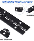 Close-up view of 48 Inch Piano Hinge Stainless Steel Continuous Door Hardware Black Coated with pre-drilled holes.