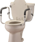 Built Tough Aluminum Toilet Safety Handle With Padded Adjustable Armrests For Seniors And Mobility Ease No Fuss Setup Stand Assist Rail on standard toilet.