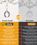 Comparison of acrylic crystal with K9 crystal for Tiny Crystal Chandelier For Bedroom And More One Light White Mini Crystal Pendant Ceiling Fixture Ninety Percent Preassembled For Easy Setup Ideal For Cute Girls Room Closet Bathroom Entryway And Dining Room.