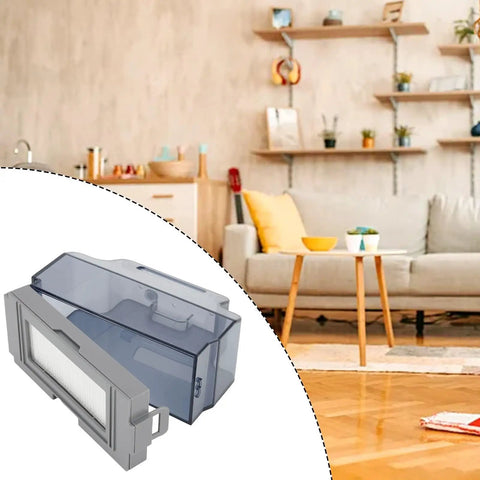 High Quality Replacement Dustbin Box For Lefant M210 M213 M210B M210S K2 K3 K3P K3A K4 K5 Robot Vacuum Cleaner Parts Collection System Storage Bin Container in a modern living room setting.