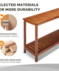 Solid Wood Outdoor Console Table With Two Tier Design For Patio Porch And Entryway Natural PU Lacquer Finish Weather Resistant