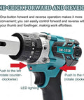 Smooth Adjustable Electric Wire Stripper 18V Battery Powered Cable Peeler showing one-button forward and reverse function and LED lighting.