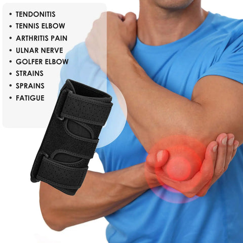 Elbow Brace With Two Removable Metal Splints For Tendonitis And Ulnar Nerve Entrapment, All Day Pain Relief, showing elbow pain relief