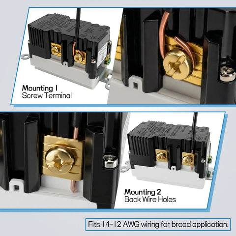Solid Build 15 Amp GFCI Outlet With Usb Type C And A Charging Ports, 40 Pack Self Testing Breaker showcasing screw and back wire mounting options.