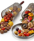Nesting Stainless Steel Grill Basket Set 2 Pieces For Veggies Shrimp Fish And Meat With Rotating Outdoor BBQ Grilling Accessories