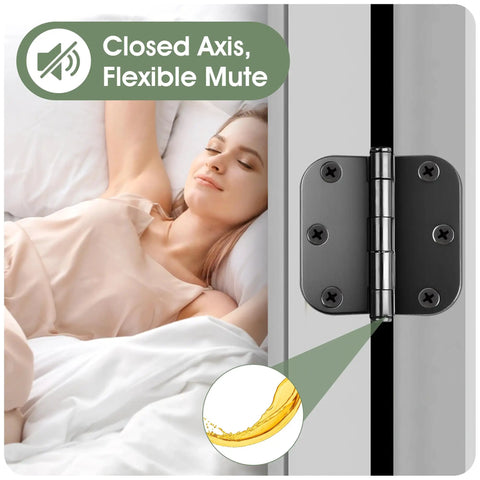 24 Pack Black 3 Inch Soft Close Door Hinges Heavy Duty Smooth Operator Silent Shut System Hydraulic Cushioning Zero Fuss Installation for interior doors, close-up view.