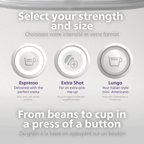User interface buttons for selecting espresso strength on the Compact Home Espresso Machine With Built In Grinder And 16 Bar Pump.