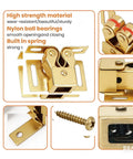 Gold Double Roller Cabinet Latch Set with Spring Loaded Door Catch featuring durable gold finish and components.