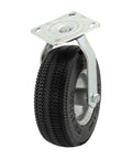Side view of 8 Inch Swivel Caster With Flat Free 2.80/2.50-4 Tire Mounted On Rigid Caster Non Marking Sawtooth Tread