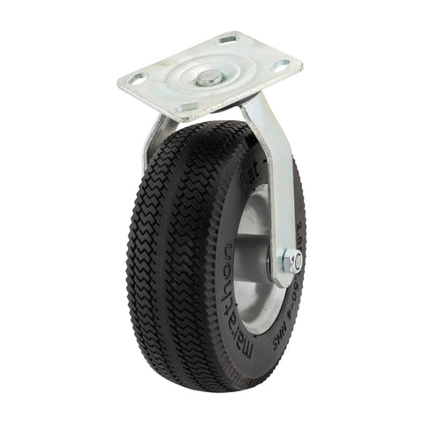 Side view of 8 Inch Swivel Caster With Flat Free 2.80/2.50-4 Tire Mounted On Rigid Caster Non Marking Sawtooth Tread