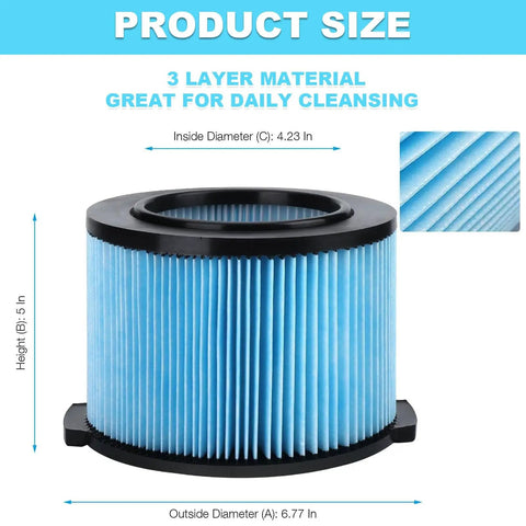 Heavy Duty Fine Dust Filter Replacement For 3 To 4.5 Gallon Wet Dry Shop Vacs Compatible With WD30500 WD4050 WD40700 WD4080