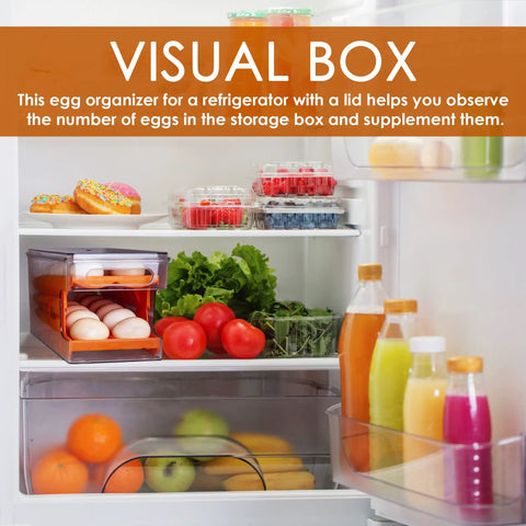Stackable Fridge Egg Organizer With Lid, Large Capacity Egg Holder Tray for Refrigerator on shelf, food-grade PP, clear body