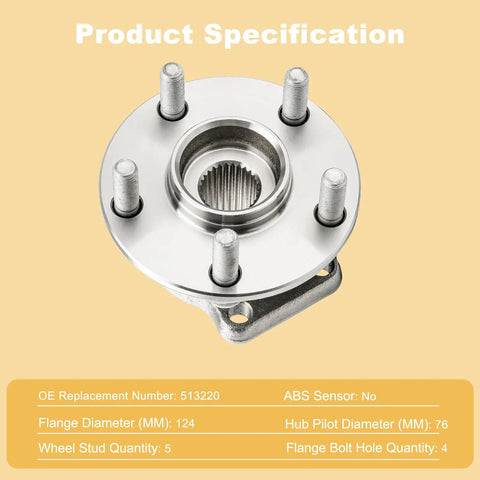 Built Tough For Street Cruising This Rock Solid Pair Of Front Wheel Hub And Bearing Assemblies with flange specifications and bolts.