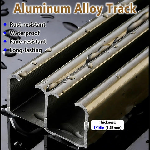 Heavy Duty Aluminum Sliding Door Track Kit With Zinc Nylon Rollers And Double Rail System For Ultra Silent Closet Doors, close-up of rust-resistant aluminum alloy track with water droplets.