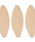 Solid Wood Joining Biscuits Set, 100 Pcs with 0 10 20 Size Options, Pro Grade Woodworking Dowels, close-up of three biscuits.