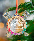 Personalized Mechanical Engineer Ornament With Name And Year, Wooden And Acrylic Two Layer Christmas Keepsake For Engineers hanging on tree