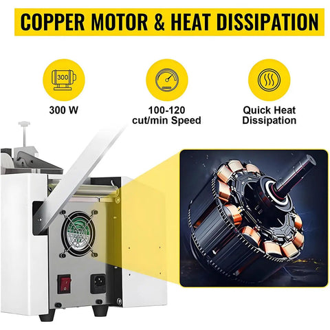 Heavy Duty Heat Shrink Tube Cutter Machine Dead Nuts Precise Cold Cutting Action with 300W copper motor and quick heat dissipation.