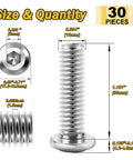 30 Pack Badass M10 X 30mm Low Profile Socket Head Cap Screws 304 Stainless Steel Hex Drive Bolts With Included Allen Key Full Thread showing dimensions.