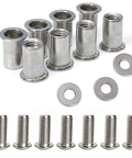 Rock Solid 304 Stainless Steel Rivet Nuts And Button Head Bolts 1/4-20 With Washers 5/8 Lock Nut Fasteners Rust Proof Anti Corrosion Hardware For Marine Automotive Builds, showing rivet nuts and flat washers.