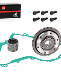 Starter Clutch One Way Bearing Gear Idler Gasket Kit For Yamaha Big Bear 350 400 showing kit components including gear, gasket, and roller.