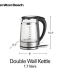 Side view of 1.7 Liter Glass Electric Kettle With Double Wall Cordless Serving Auto Shutoff And Boil Dry Protection