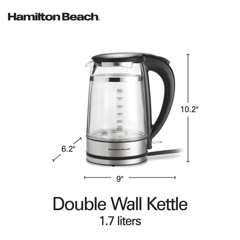 Side view of 1.7 Liter Glass Electric Kettle With Double Wall Cordless Serving Auto Shutoff And Boil Dry Protection