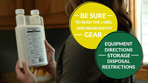 Person holding bottle of Concentrated Indoor Outdoor Insect Control For Fleas Roaches And Ants 32 oz with safety notices