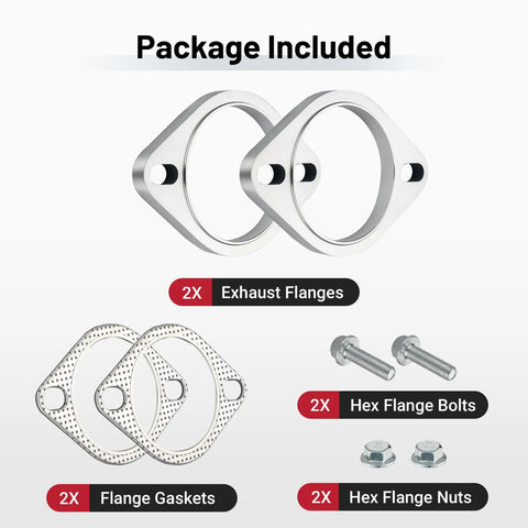 Shop Rated Road Ready 3 Inch 2 Bolt Exhaust Flange Connection Kit forged from 304 stainless steel with gaskets and bolts.