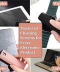 All In One Screen Cleaner Kit For Laptops, Tablets, And Phones, 2 In 1 Spray And Wipe Set in use on tablet, phone, watch, laptop screens