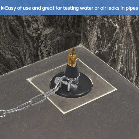 2 Inch Rubber Test Ball Pipe Plug for Sewer Drain Leak Detection with Chain and Large Pull Ring installed in pipe