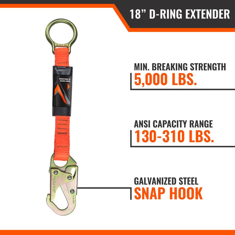 18 Inch D Ring Extender With Snap Hook For Fall Protection And Roofing OSHA ANSI Compliant Lanyard Attachment Extender Image