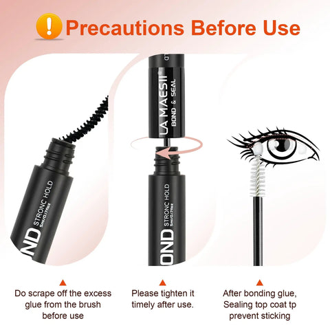 Waterproof Lash Bond And Seal Glue For Eyelash Clusters Black 72 Hour Hold Latex Free Dual Ended Adhesive 10ml with application tips