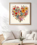 5D Diamond Painting Kit For Adults Heart Flower Design Easy To Use DIY Full Drill Gem Painting On wall above sofa.