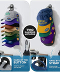 Solid 2 Pack Hat Organizer For Baseball Caps And Dad Hats Holds Up To 20 Fits Without Crushing Your Gear displays hats using two hanging methods.