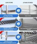 Comparison image showing advantages of Heavy Duty Stainless Steel Shelving Unit Rock Solid Workhorse For Kitchen Garage.