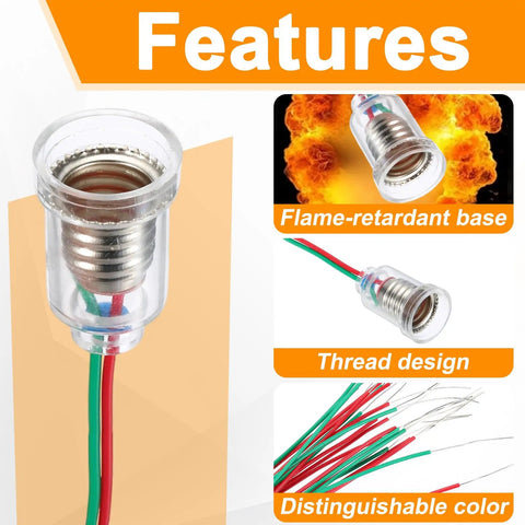 Straight Up Heavy Duty E10 Mini Bulb Socket With 10 Inch Wiring Harness 24Awg Cable shown with flame-retardant base design.