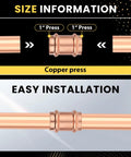 Pack Of 100 1 Inch Copper Press Couplings Press To Connect Pipe Fittings With LBP Design showing size and easy installation