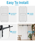 Four step image guide: easy installation of 36 By 84 Inch Solid Pine Sliding Barn Door With Slick Rolling Hardware Kit.