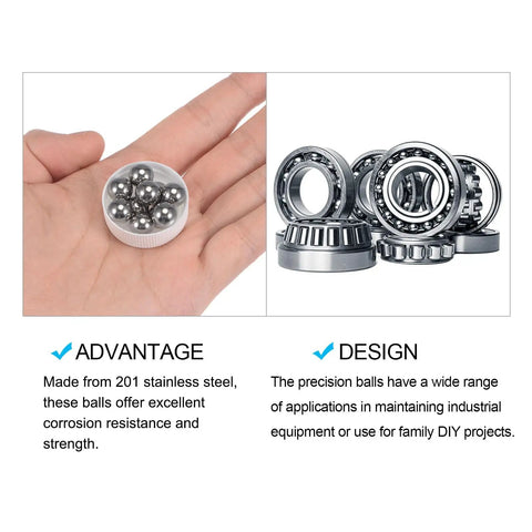 Hella Smooth 8mm Stainless Steel Bearing Balls 25 Piece Set in hand, showcasing corrosion-resistant design for DIY and industrial use.