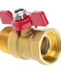 Leak Proof Heavy Duty Three Quarter Inch Brass Ball Valve With Built Different Construction And Smooth Flow Control For Yard Projects Car Wash Plumbing Corrosion Resistant Setup, showing red handle and threaded brass fitting.